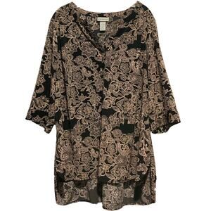 CATHERINES PRINT TOP 1X 18 / 20W 3/4 Sleeves Boho Flowy High-Low Hem